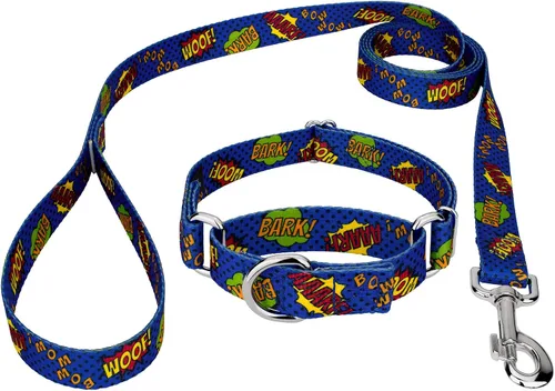 Country Brook Petz - Collar y correa azul Super Dog Martingale - Colección Geek Chic con diseños para cualquier mega fan (1/2 pulgada, 2XS)