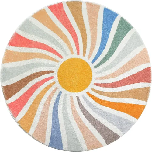 Miniatura 2 de Poowe Alfombra redonda con diseño de arco iris, colorida alfombra bohemia para niños, ultra suave, lavable, alfombra para habitación del cuarto
