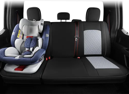 Miniatura 7 de LUCKYMAN CLUB Juego completo de fundas de asiento F150 Q7, para Ford F150 2015-2023 y F250 F350 F450 2017-2023 (juego completo, negro-gris)