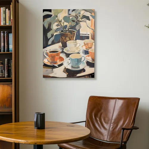 Miniatura 6 de Cyebmo Arte de Pared Retro Enmarcado de Café, Decoración de Pared de Taza de Café y Planta, Pintura en Lienzo de Acuarela de Café, Póster