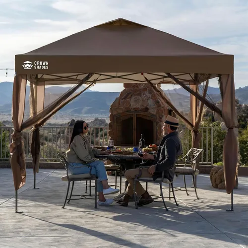 Miniatura 2 de CROWN SHADES Gazebo - Toldo desplegable de 10 x 10 pies con mosquitera, tienda de campaña con 4 cuerdas, 8 estacas, 4 bolsas de arena y bolsa de Café