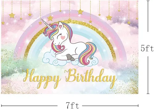 Miniatura 3 de MEHOFOND Telón de fondo de unicornio de 7 x 5 pies para niñas, cumpleaños, arco iris, caricatura, unicornio, fotografía, fondo de princesa, cielo