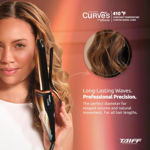 Miniatura 2 de TAIFF Curves - Rizador profesional de titanio negro – Rizador de pelo de alto rendimiento y rizadora para cabello con doble voltaje Temperatura