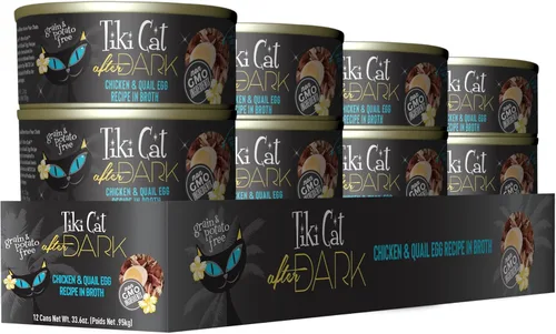 Miniatura 2 de Tiki Cat After Dark, huevo de pollo y codorniz, alto contenido en proteínas y 100% ingredientes no transgénicos, alimento húmedo para gatos adultos