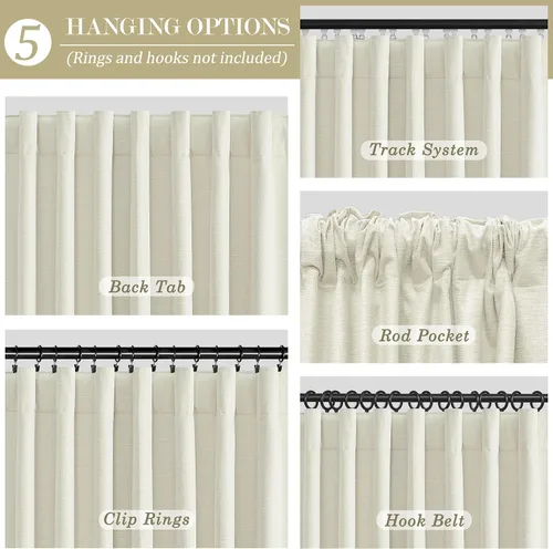 Miniatura 3 de Cortinas opacas de 54 pulgadas de largo para dormitorio, sala de estar, cortinas beige con aislamiento térmico, oscurecimiento de la habitación