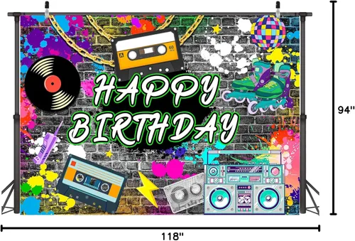 Miniatura 9 de Fondo de hip hop de 10 x 8 pies, retro de los años 80 y 90, accesorios para fotos de cumpleaños de los años 80 y 90, decoración de fondo de pared
