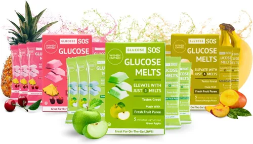 Miniatura 10 de Comprimidos de Glucosa SOS que se Derriten Hechos con Polvo de Dextrosa, Puré de Frutas Natural, Azúcar, Comprimidos de Glucosa, Suplemento