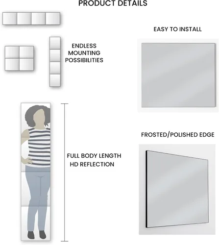 Miniatura 5 de Dulles Glass - Espejos de pared, azulejos de espejo de pared de vidrio de 12 x 10 pulgadas (4 unidades), espejo grande de cuerpo completo
