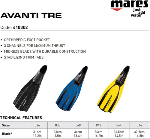 Miniatura 2 de Mares Unisex Adults Avanti TRE Diving Fins - Medium-Sized Durable Flippers with Closed Orthopedic Foot Pocket for Snorkelling & Recreational Diving