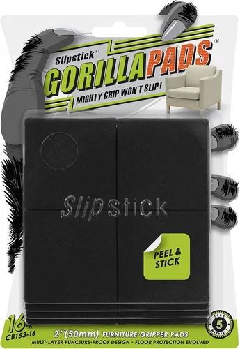 Slipstick GorillaPads - Almohadillas antideslizantes para muebles/pies agarradores, protectores de piso de goma autoadhesivos (juego de 16 unidades)