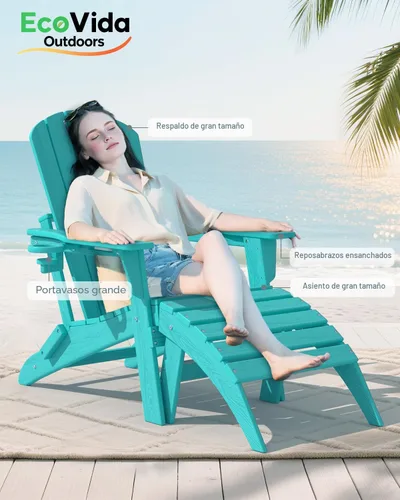 Miniatura 10 de Juego de sillas plegables Adirondack de 3 piezas, respaldo extra alto de 38 pulgadas y grano de madera en relieve, muebles de patio de polietileno