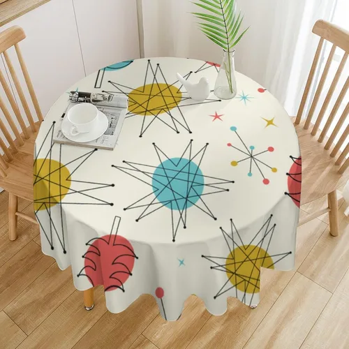 Miniatura 46 de Mantel retro moderno de mediados de siglo, diseño de colores retro de los años 50, resistente al agua, mantel lavable para cocina, comedor, fiesta