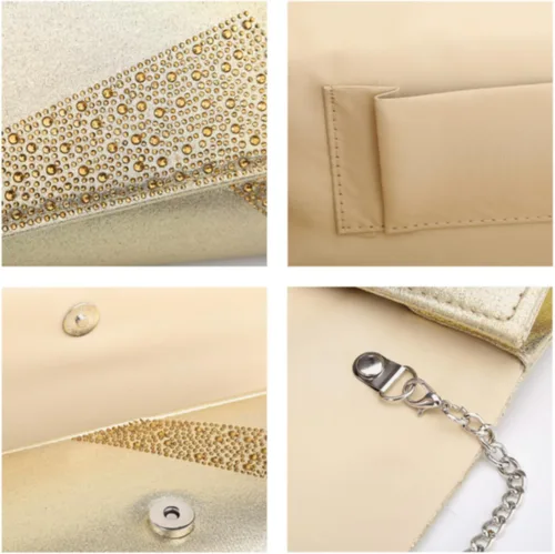 Miniatura 4 de Dasein Bolso de noche de satén con diamantes de imitación para mujer, bolso brillante con purpurina brillante para fiesta, boda, cóctel, baile
