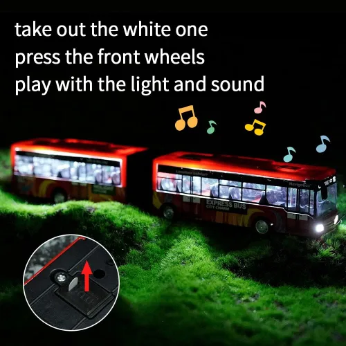 Miniatura 4 de Crelloci Autobús urbano de juguete para niños, vehículos de aleación fundida, autobús eléctrico articulado Metro con sonidos y luces, modelos