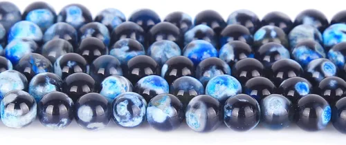 Miniatura 2 de 63 cuentas de piedra sueltas de ágata de fuego azul natural natural de 0.236 pulgadas (0.236 in) para fabricación de joyas de 15.5 pulgadas, 1 hebra