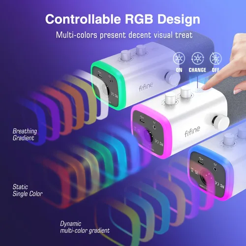 Miniatura 4 de FIFINE XLR/USB Micrófono para juegos de Gaming para transmisiones y podcasting, micrófono RGB para PC, con perilla de ganancia, botón de silencio