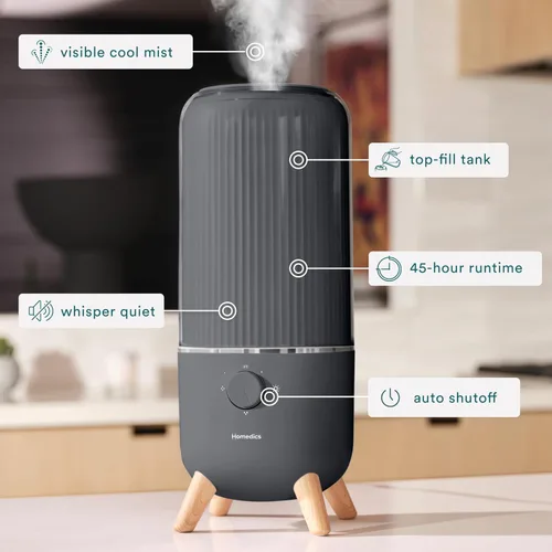 Miniatura 3 de Homedics - Humidificador ultrasónico, para dormitorios y oficinas en casa, tanque de 0.97 galones, tiempo de funcionamiento de 45 horas, vapor frío