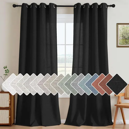 Miniatura 33 de H.VERSAILTEX Elegant - Cortinas texturizadas de lino natural mezclado con eficiencia energética, filtrado de luz, con ojales de níquel