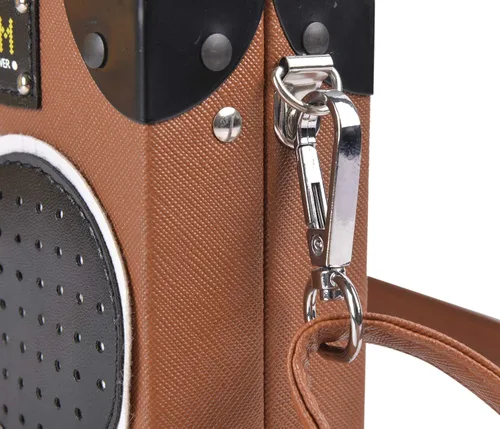 Miniatura 6 de QZUnique Bolso de hombro en forma de cinta con grabador de radio PU Crossbody bolso de noche retro para mujer, bolso de mano