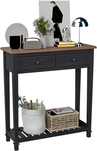 Miniatura 10 de kinbor Accent - Mesa consola blanca con cajón y estante, mesa de sofá de madera con almacenamiento para entrada, pasillo, sala de estar