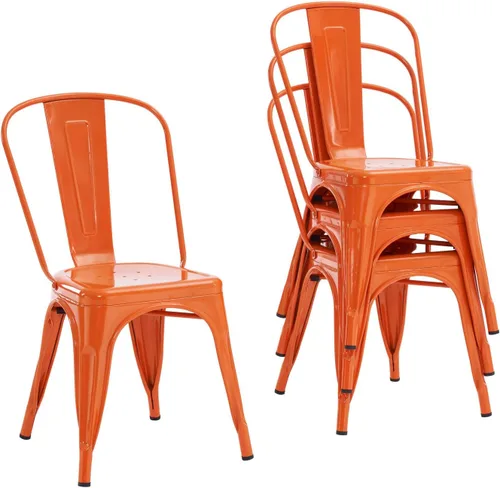 Miniatura 13 de Nazhura Silla de comedor de metal estilo rústico Tolix para cocina, comedor, cafetería, restaurante, bistró, patio, 18 pulgadas, apilable, Blanco