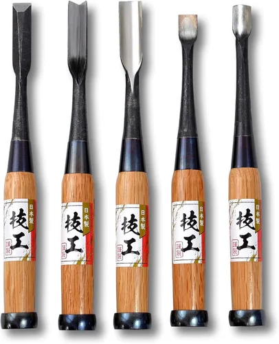 KAKURI Juego de cinceles y gubia para tallar madera japonesa, 5 piezas para carpintería, fabricado en Japón, herramientas profesionales de tallado