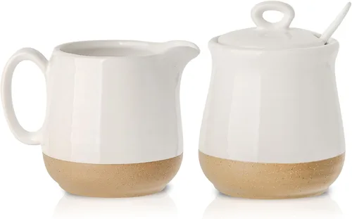 Miniatura 11 de Hasense Juego de Azucarero y Cremera de Porcelana, Azucarero de 11 Onzas con Tapa y Cuchara, Jarra de Crema de 10 Onzas, Juegos de Café Estilo Azul
