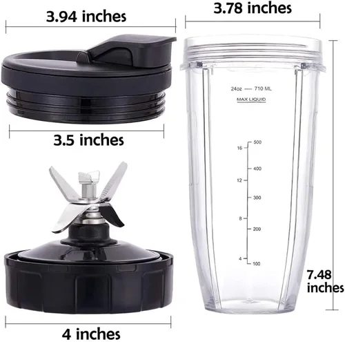 Miniatura 7 de Vasos de 24 onzas con hoja para llevar, 7 aletas, para licuadora Ninja IQ BN801 SS101 BL480-30 BL641 BL642-30