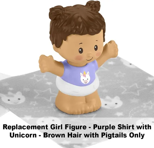 Miniatura 4 de Pieza de repuesto para Fisher-Price Little People Snuggle Twins - GKY44 ~ Figura de niña gemela ~ Camisa morada con unicornio y coletas