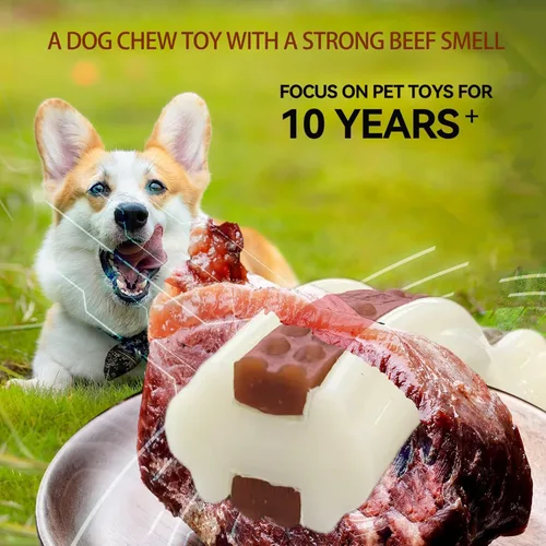 Miniatura 5 de Juguetes para perros para masticadores agresivos, paquete de 2 huesos duraderos de nailon para perros con sabor a carne real para razas grandes