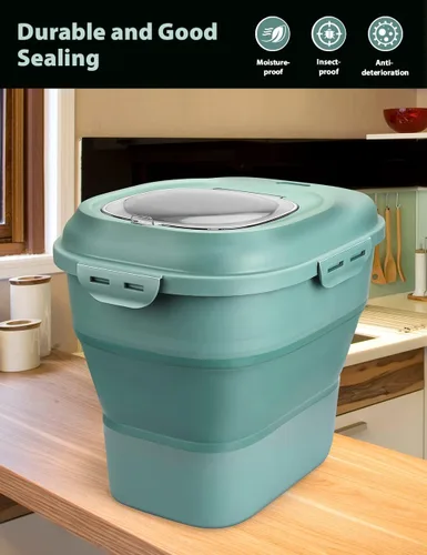 Miniatura 6 de Viretec Contenedores de almacenamiento de arroz y cereales, 20 a 50 libras Contenedores plegables dispensadores de alimentos secos con tapa abatible