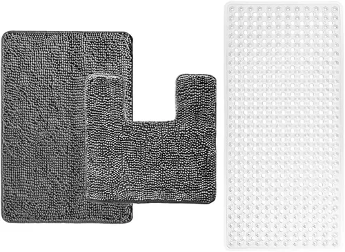 GORILLA GRIP Juego de alfombras de área y alfombra de bañera, el juego de contorno incluye alfombra de baño de 30 x 20 pulgadas y tapete de inodoro
