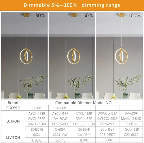 Miniatura 5 de Lámpara LED moderna con anillo dorado, lámpara colgante de 4000 K, regulable en altura ajustable, iluminación colgante para comedor, cocina, isla