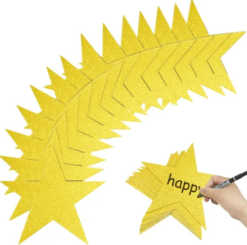 60 recortes de estrellas con purpurina, estrellas de papel impresas dobles, 6 pulgadas, suministros de decoración de fiesta de boda y aula (dorado)