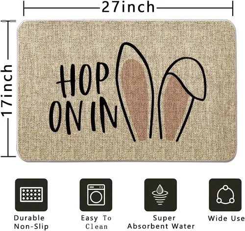 Miniatura 3 de GAGEC Felpudo de Pascua con orejas de conejo, para interiores, baño, hogar, cocina, decoración de piso, puerta delantera, exterior, 17 x 27 pulgadas