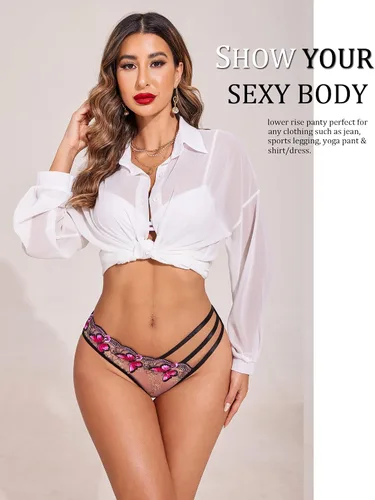 Miniatura 5 de Avidlove Bragas sexy para mujer, paquete de bragas de malla bordadas con mariposa
