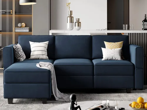 Miniatura 29 de Belffin Módulo de Almacenamiento con Otomana para Sofá Seccional Modular Asiento Cuadrado Cubo de Terciopelo Azul