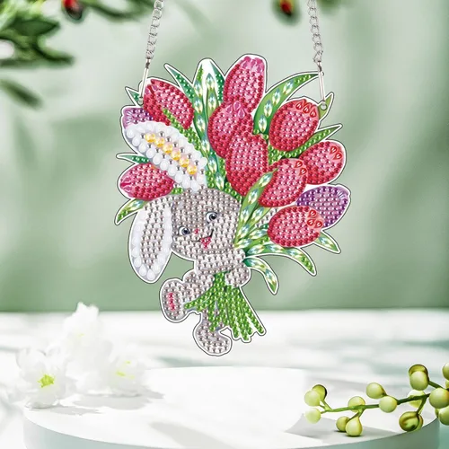Miniatura 11 de Tontut Decoraciones colgantes Kits de pintura de diamantes, colgante de ventana DIY mariposa flor pintura de diamante, forma especial diamantes arte