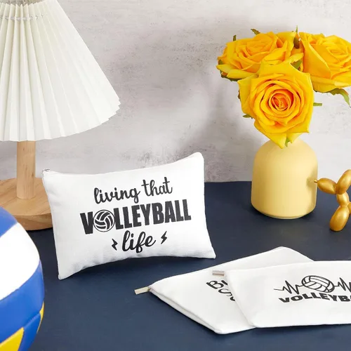 Miniatura 6 de Flutesan Juego de 18 bolsas de maquillaje de voleibol, regalos de voleibol para niñas, bolsa de cosméticos de lona con cremallera para jugadores