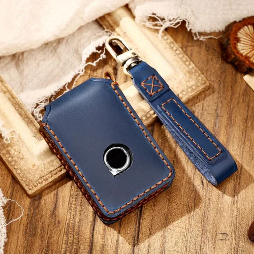 Miniatura 3 de Leder - Funda para llave de coche con llavero para Volvo XC90 S90 V90 XC60 Volvo XC40 Funda para llave de coche 4 botones, Azul