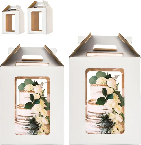 Miniatura 8 de Cajas de pastel de 12 x 12 x 14 pulgadas de alto con ventanas, portador de pasteles de 10 pulgadas y 12 pulgadas de alto, caja grande para tartas