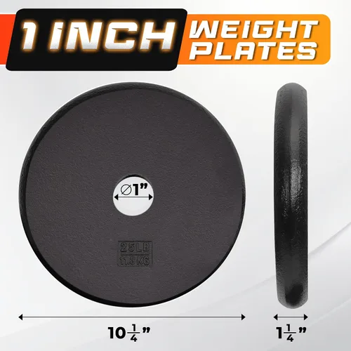 Miniatura 2 de Yes4All Standard Weight Plates, 1-Inch Cast Iron Barbell Weights, Wide Range 5–50 LB, Ideal for Strength Training & Workout Routine, Available in