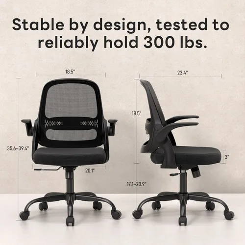 Miniatura 2 de amseatec Silla de oficina ergonómica de malla, brazos abatibles, altura ajustable, respaldo de malla transpirable y asiento de cojín grueso, silla