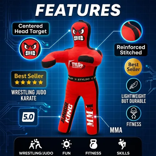 Miniatura 9 de Maniquí de lucha libre sin relleno para niños – Maniquí de agarre juvenil BJJ, MMA, Jiu Jitsu y compañero de entrenamiento de judo – Compañero