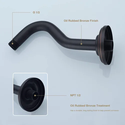 Miniatura 6 de Brazo de ducha curvado en forma de S de 8 pulgadas con brida de acero inoxidable, brazo de tubo de extensión de cabezal de ducha de repuesto, bronce