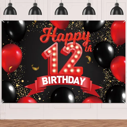 Miniatura 16 de Cartel de feliz cumpleaños 15 color rojo y negro, decoración temática de globos para niñas y mujeres, princesas de 15 años, fiesta de cumpleaños