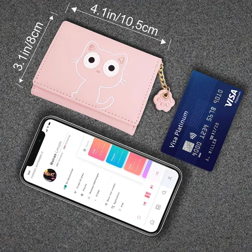 Miniatura 67 de CONISY Lindas carteras para mujer, de cuero con bloqueo RFID, pequeña cartera triple con ventana de identificación para niñas y mujeres