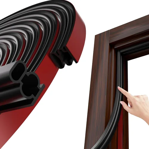 Miniatura 10 de Tira de sellado de goma autoadhesiva en forma de D de 20 pies, burlete negro para puertas y ventanas – Bloqueador de huecos con insonorización
