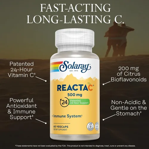 Miniatura 3 de SOLARAY Reacta-C con vitamina C 500 mg - 200 mg concentrado de bioflavonoide, vitaminas de defensa inmunológica - Suplemento patentado de apoyo