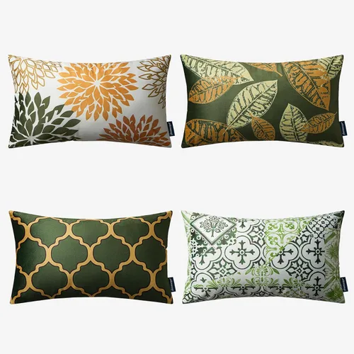 Miniatura 37 de Phantoscope New Living Series - Juego de 4 almohadas de terciopelo con diseño geométrico de hojas para otoño, funda de cojín decorativa
